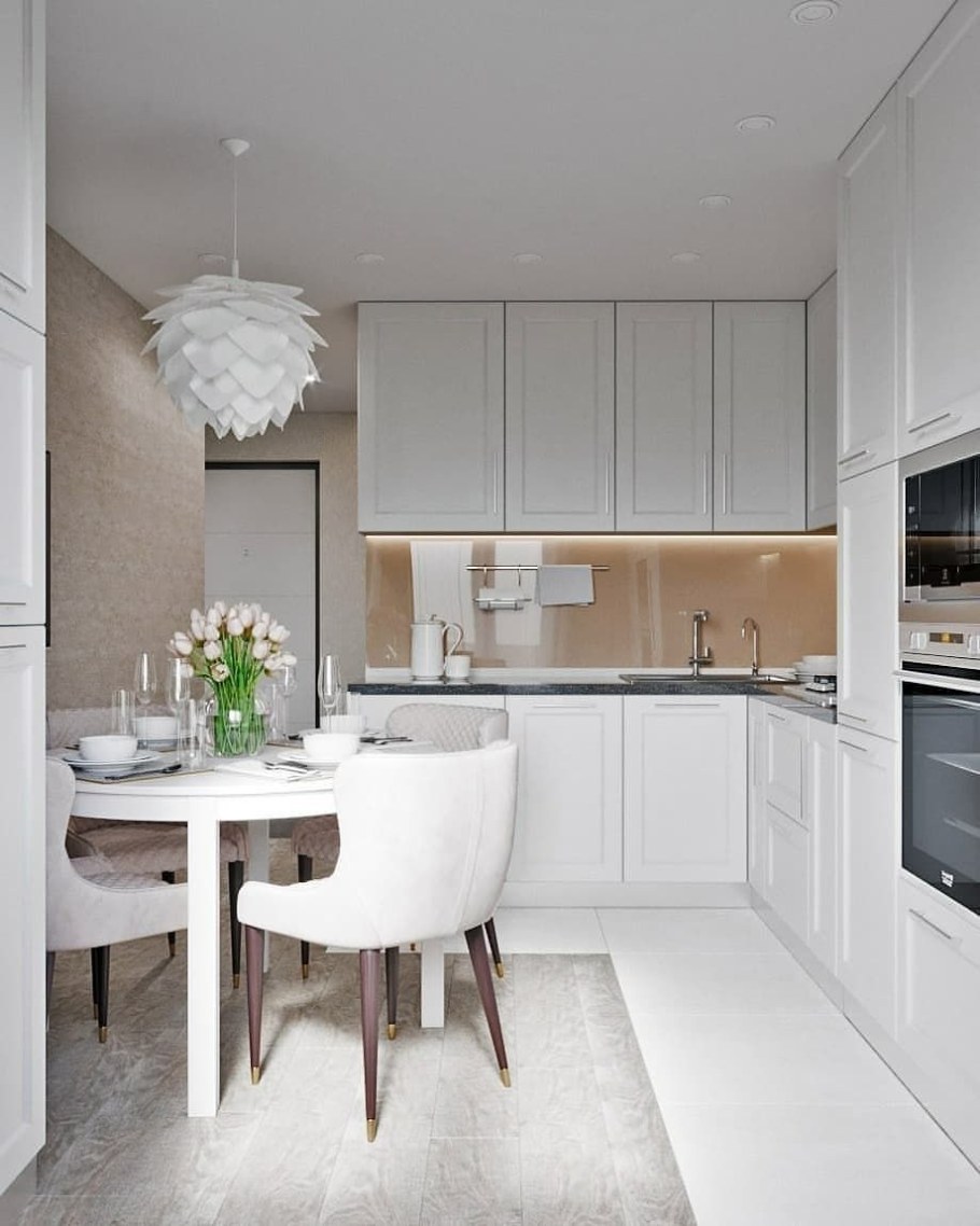 Кухня в белых тонах интерьер