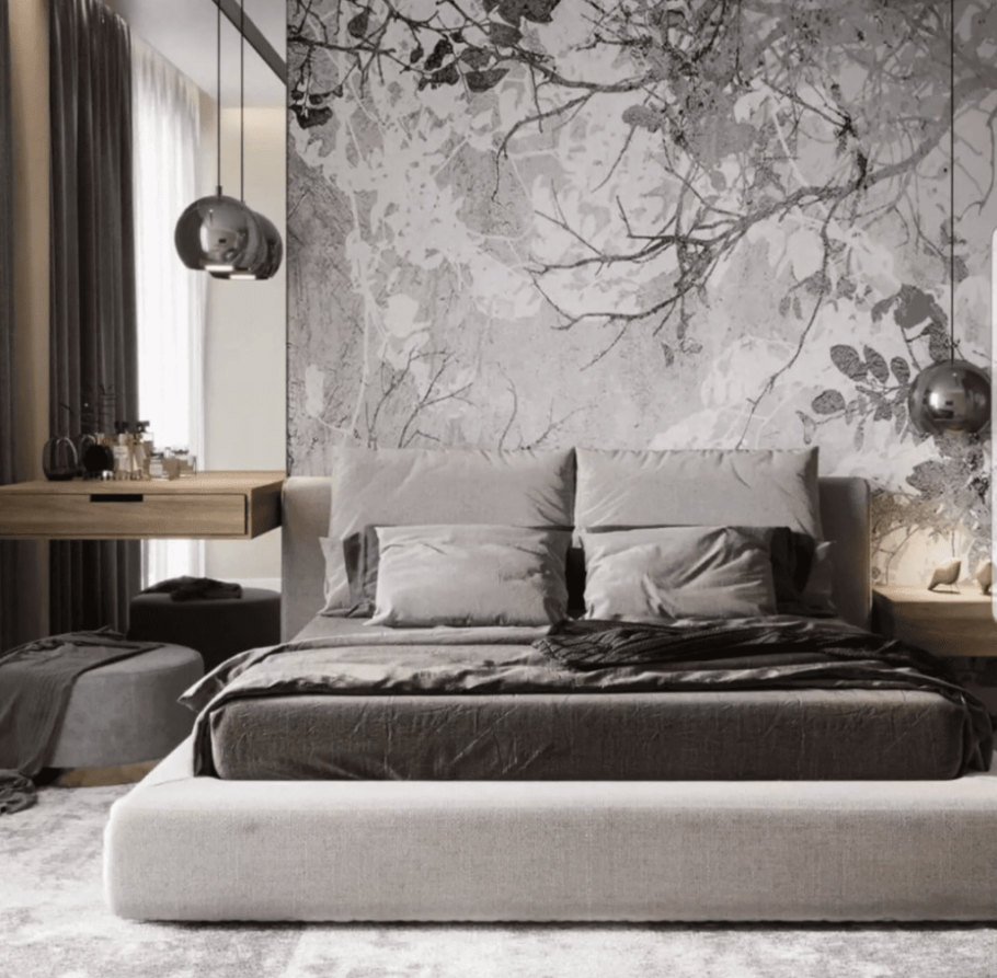 Фреска в спальне в современном стиле