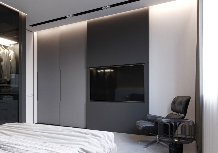 Телевизор встроенный в шкаф в спальне