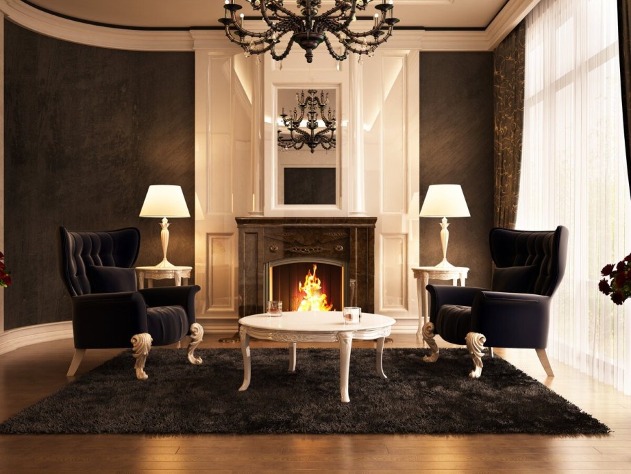 Камины в интерьере гостиной