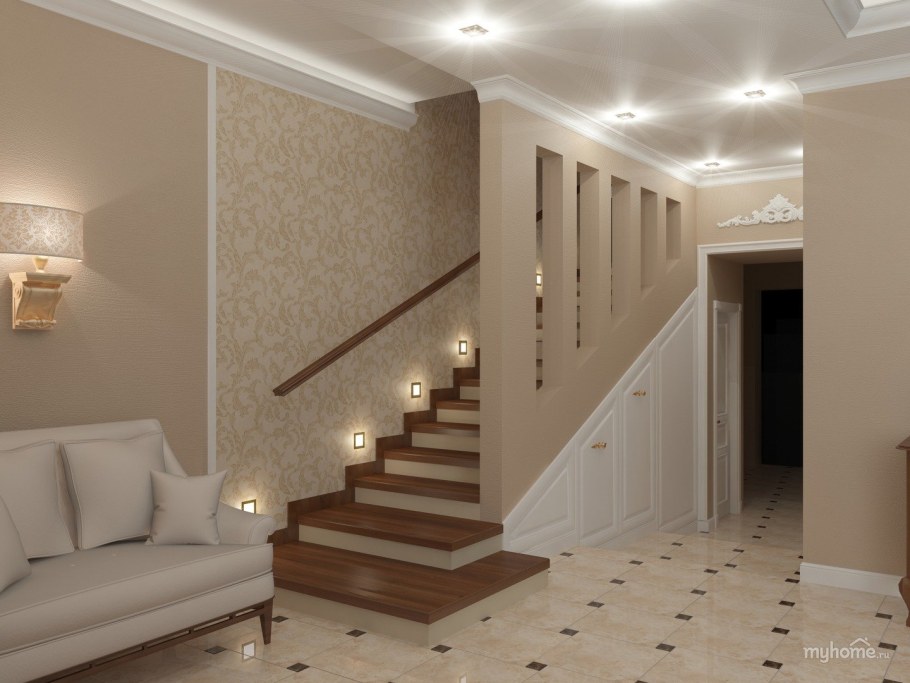 Гостиная с прихожей и лестницей