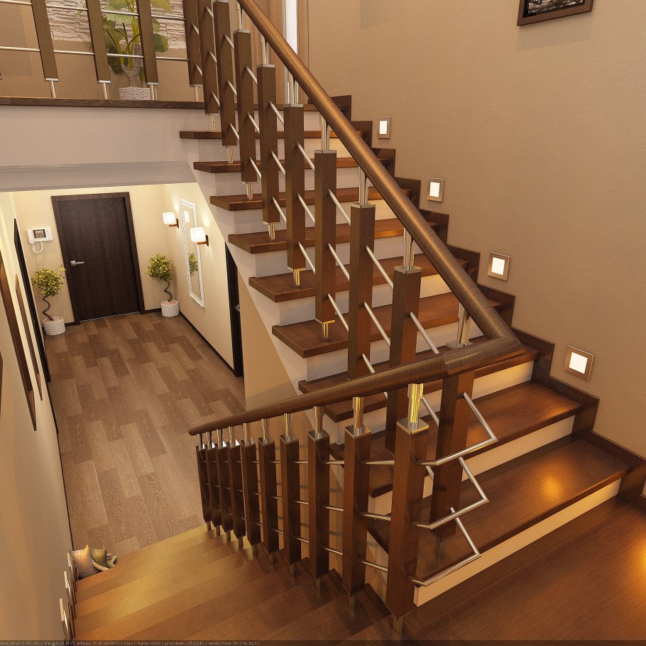 Лестница в доме на второй этаж двухмаршевая