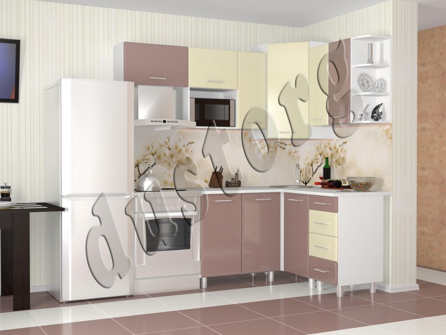 Кухня капучино+ваниль МДФ угловая