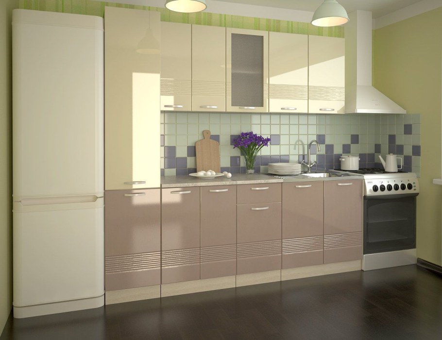 Кухонный гарнитур "волна" ваниль глянец/капучино 2200