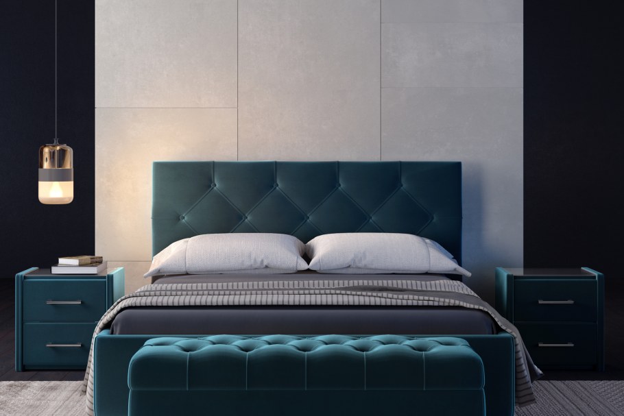 Кровать Аскона синяя бархатная