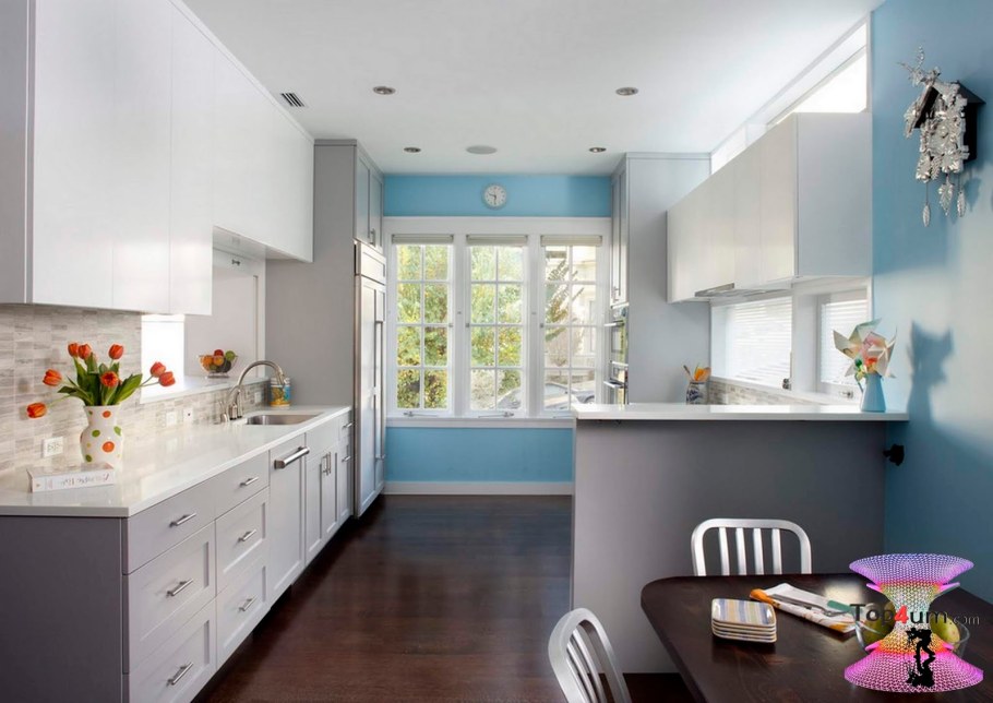 Голубая кухня в интерьере