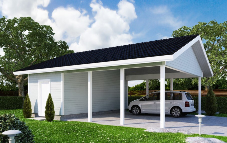 Навес для автомобиля с сараем
