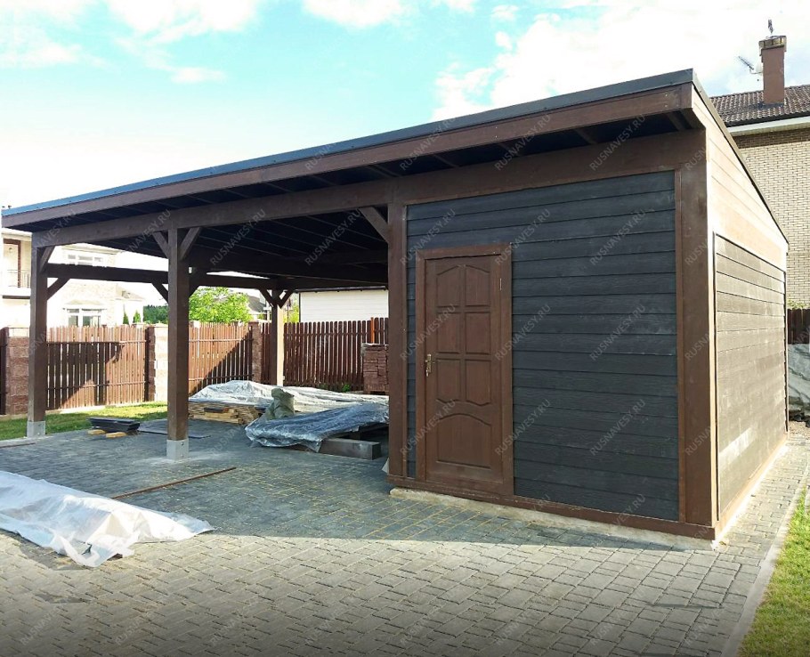 Навес для автомобиля с сараем