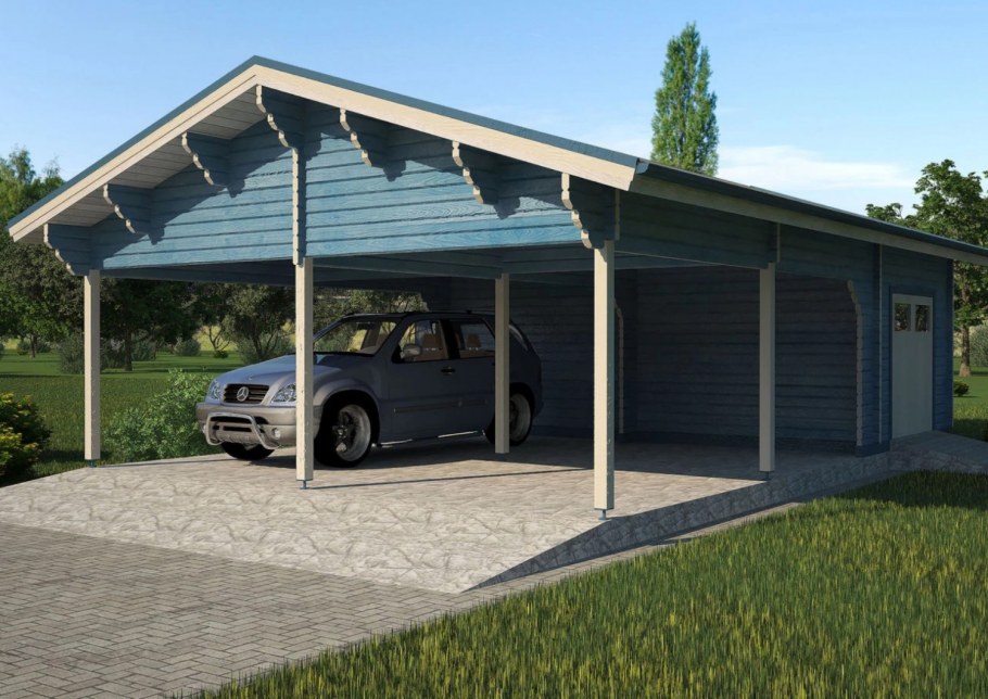 Гараж с навесом для машины