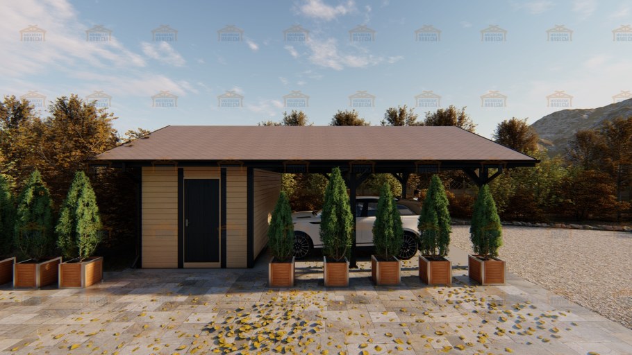 Гаражный навес с хозблоком