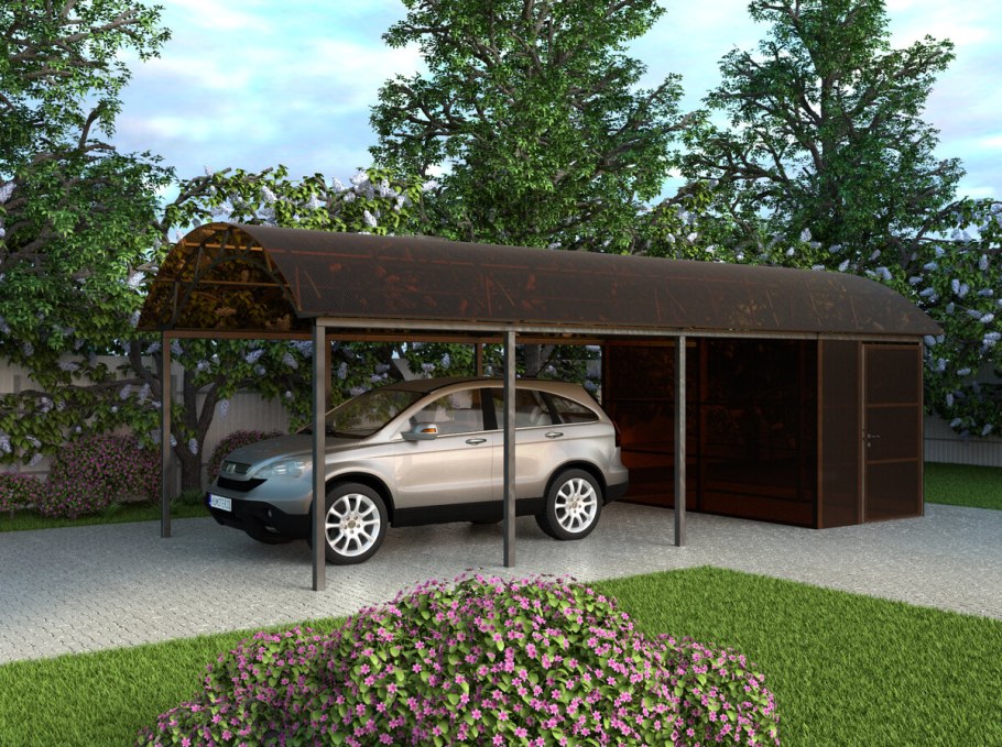 Навес для автомобиля с хозблоком