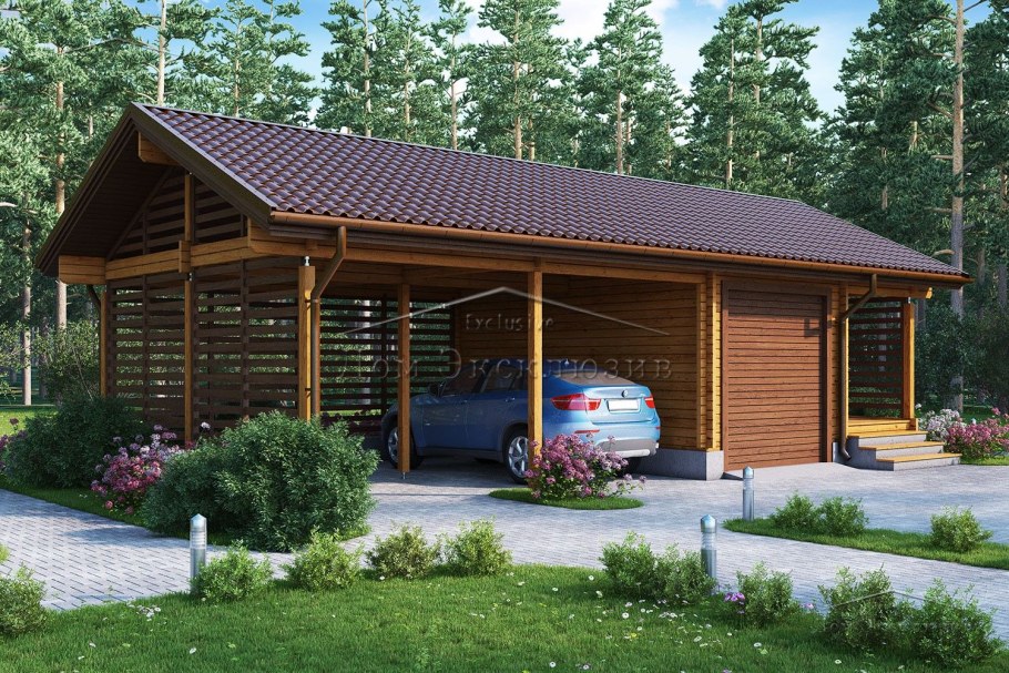 Сарай с навесом для машины