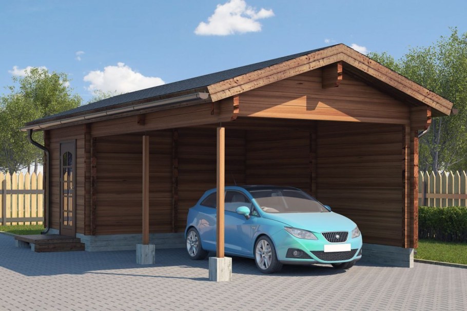 Навес для автомобиля с хозблоком