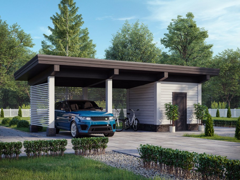 Домик с навесом для машины
