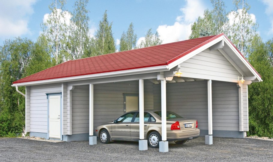 Гараж с навесом для машины