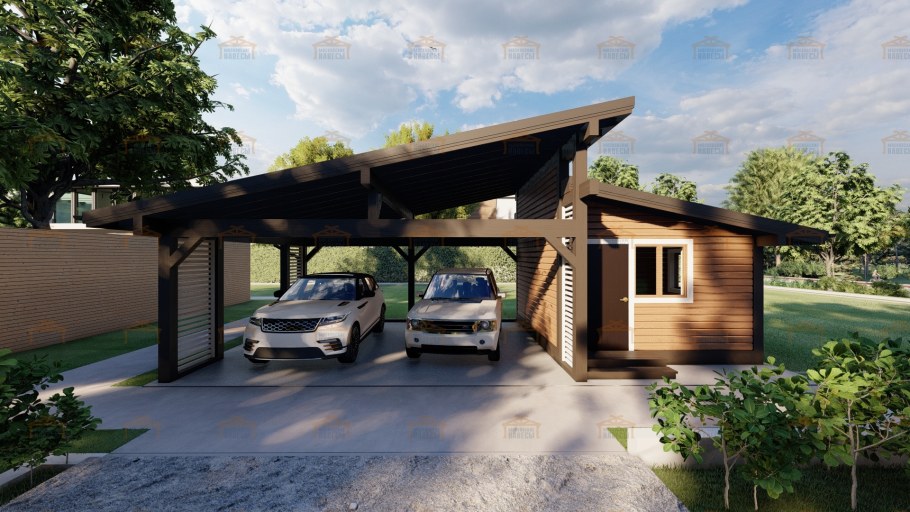 Сарай с навесом для машины