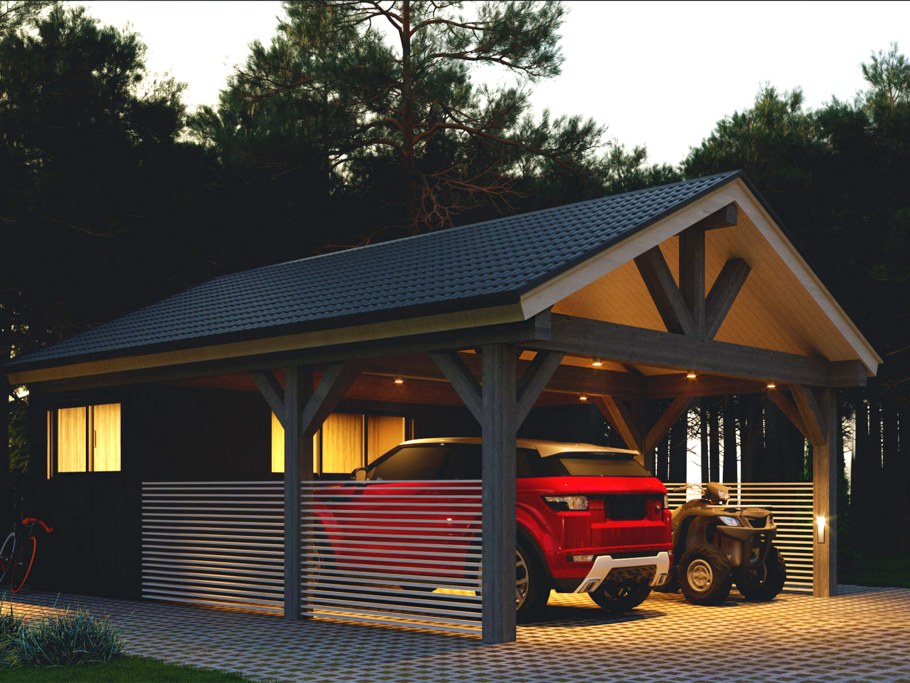 Сарай с навесом для машины