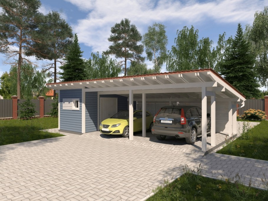 Навес для автомобиля с хозблоком
