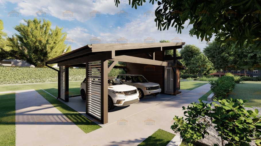 Хозблок с навесом для машины