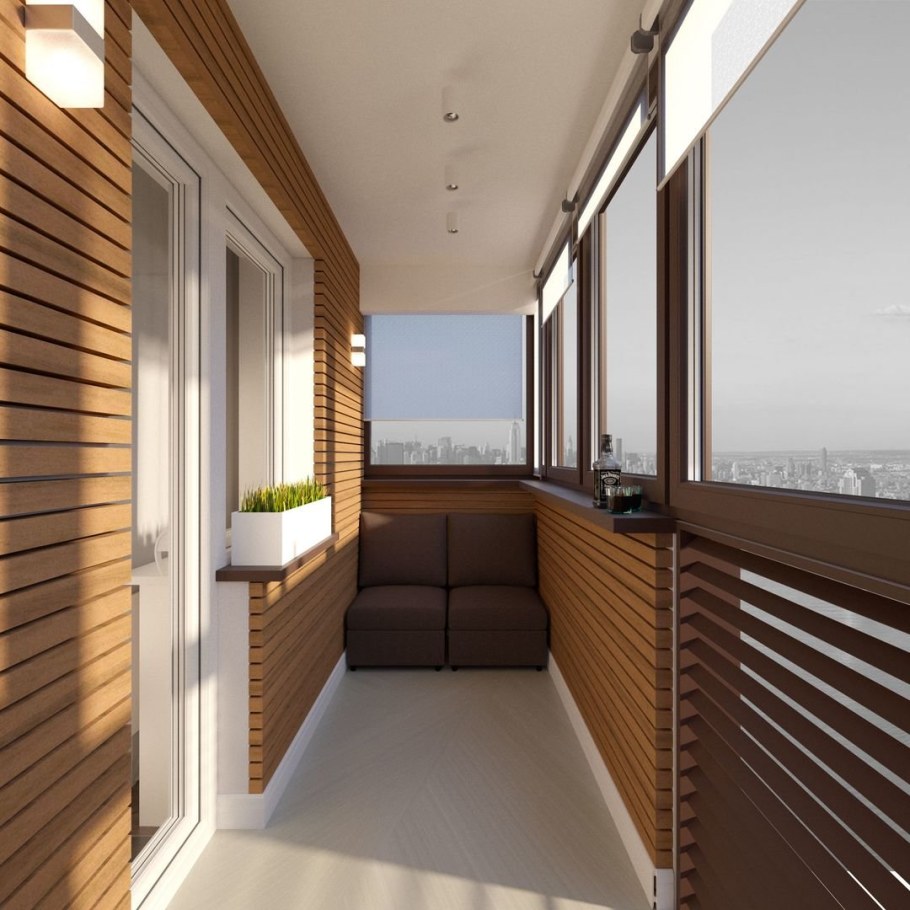 Балкон отделанный деревом