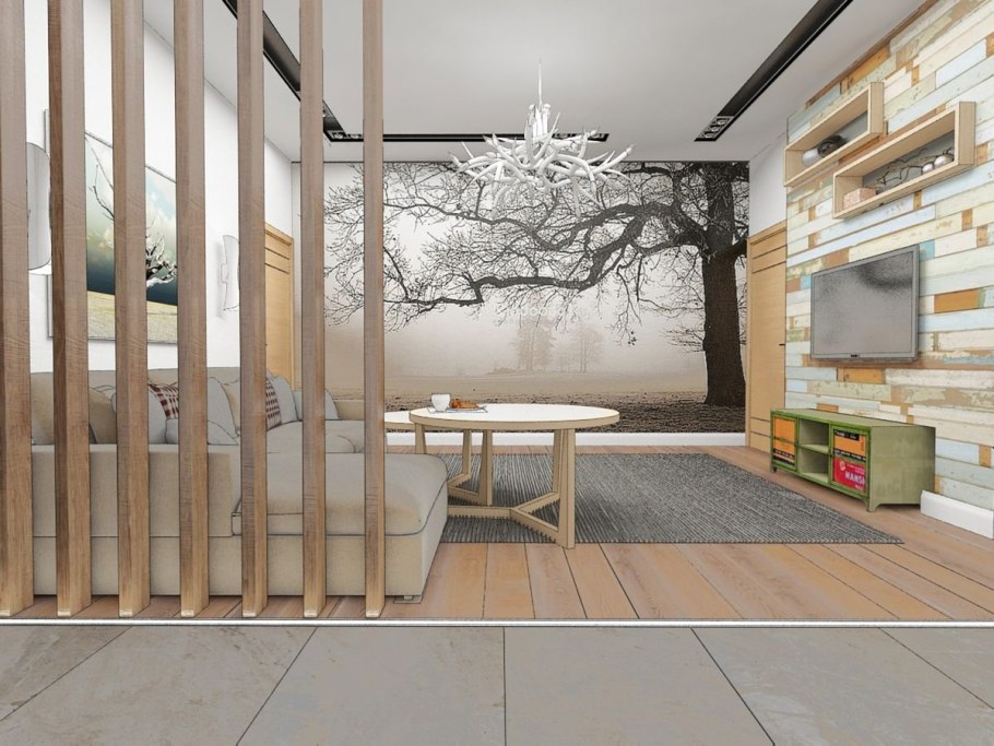 Перегородка из деревянных реек