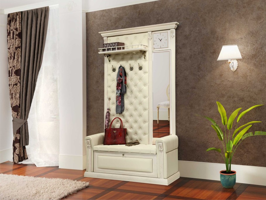 Вешалка «благо» с подлокотниками, полкой, зеркалом и часами б5.12-1