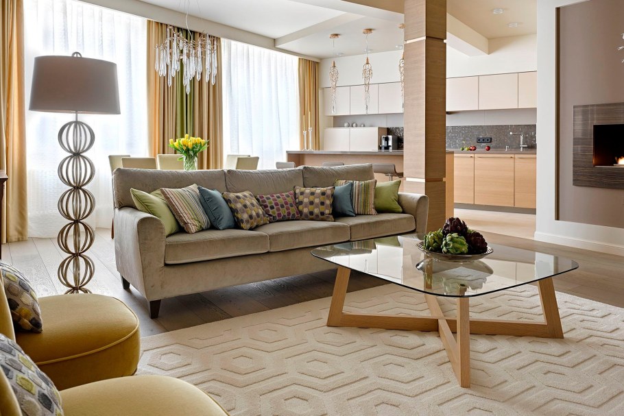 Кухня-гостиная в песочных тонах