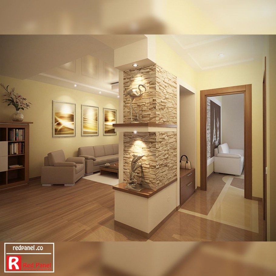 Декоративный камень в интерьере колонны