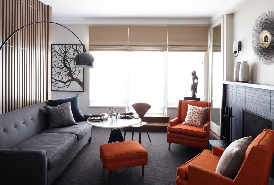 Серо оранжевый интерьер