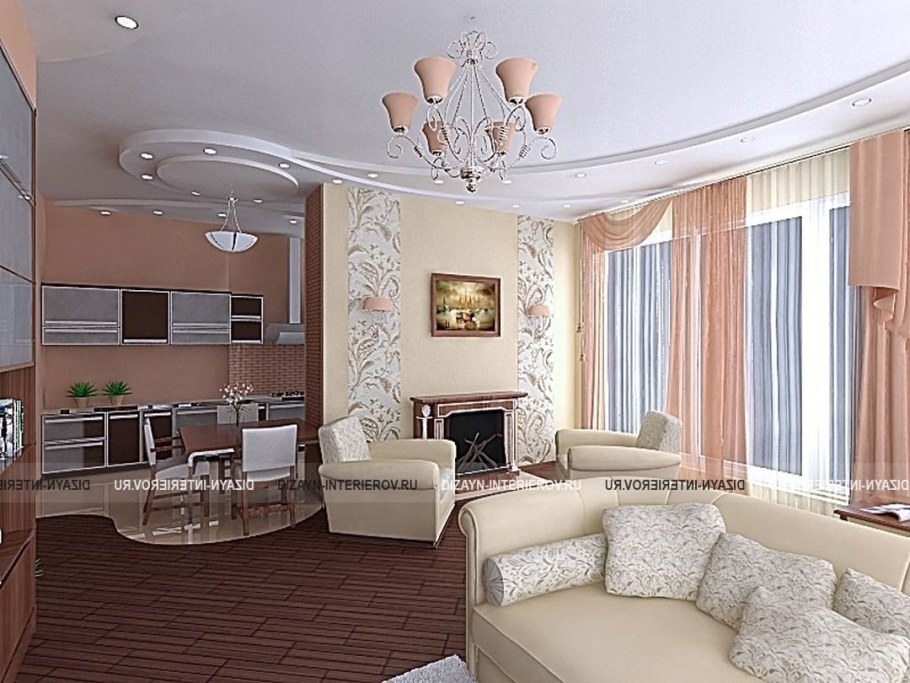 Интерьер зала и кухни вместе