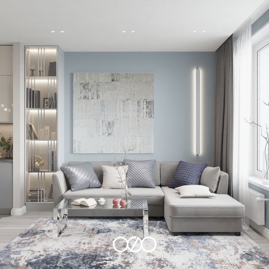 Современная гостиная в пастельных тонах