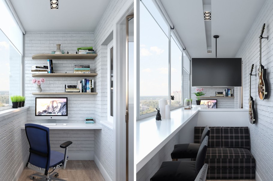 Компьютерная зона на балконе