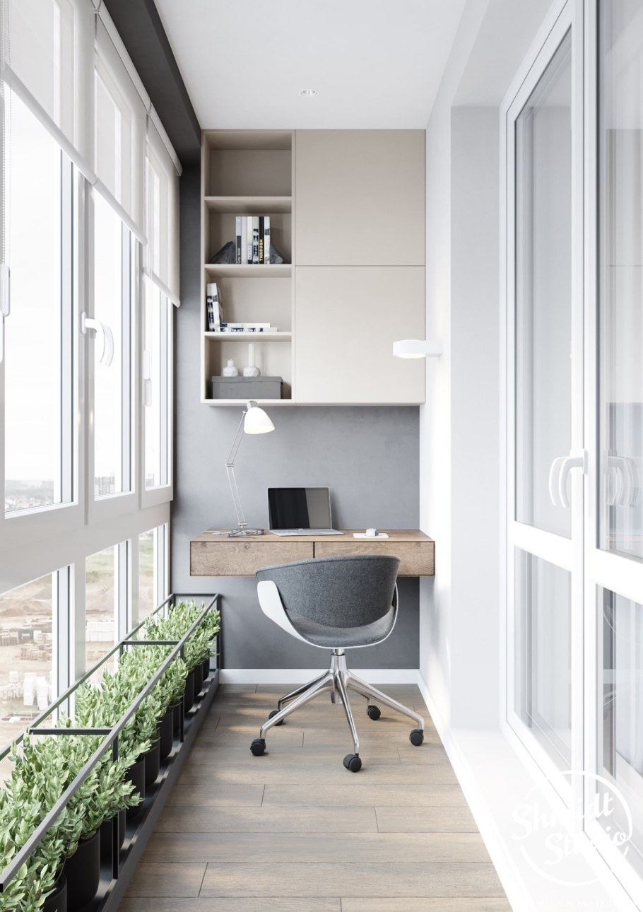 Интерьер кабинета на балконе