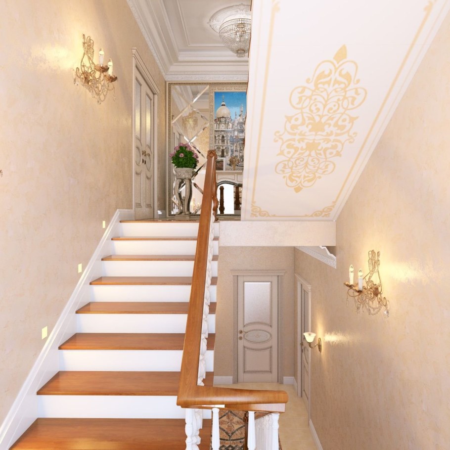 Интерьер с лестницей на второй этаж