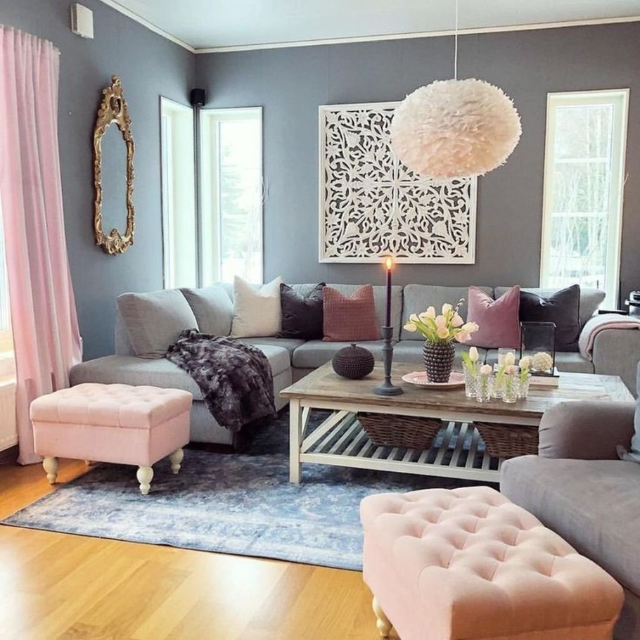 Сочетание серого и розового в интерьере