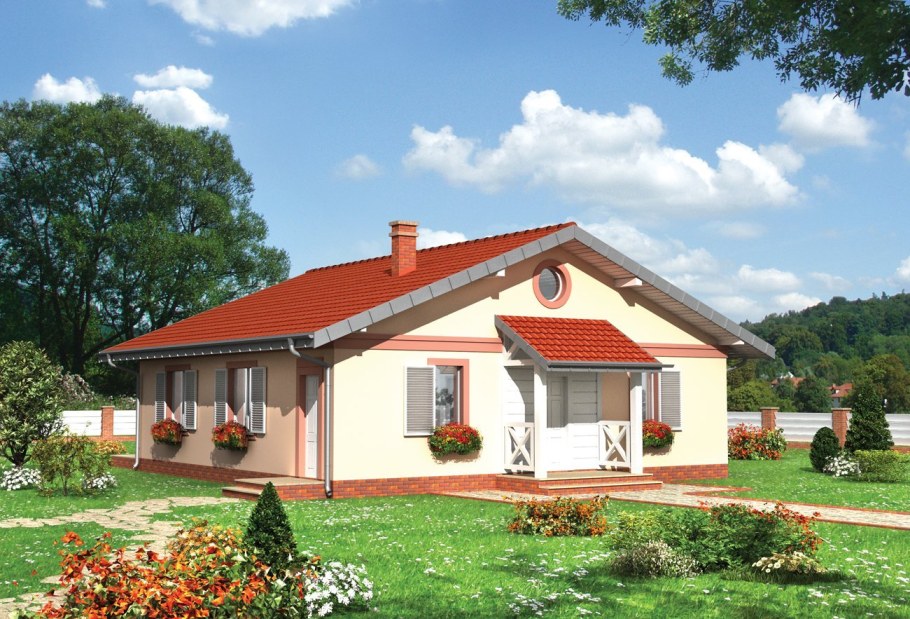 Одноэтажный дом с двускатной крышей