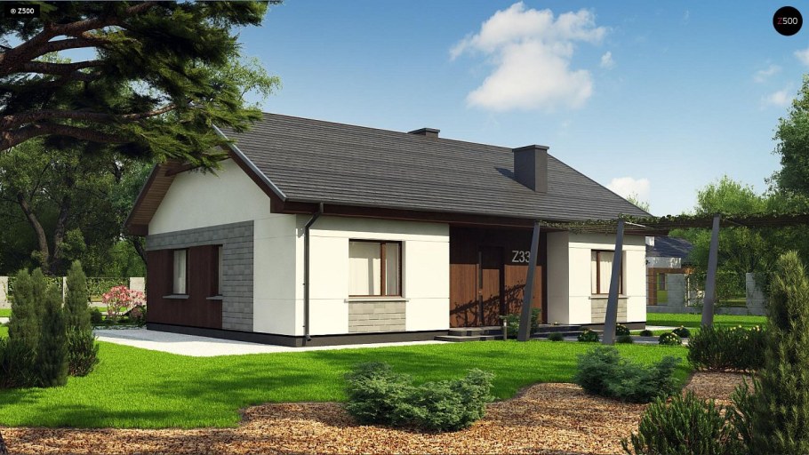 Одноэтажный дом с двускатнойкрвшей