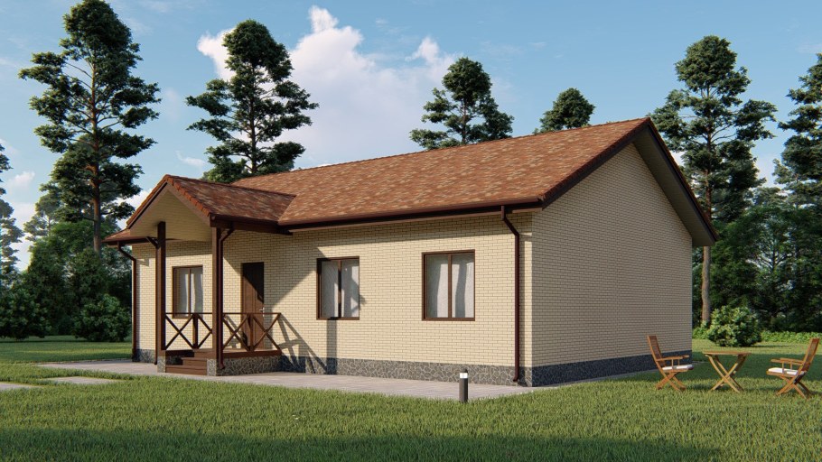 Одноэтажный дом с двускатной крышей