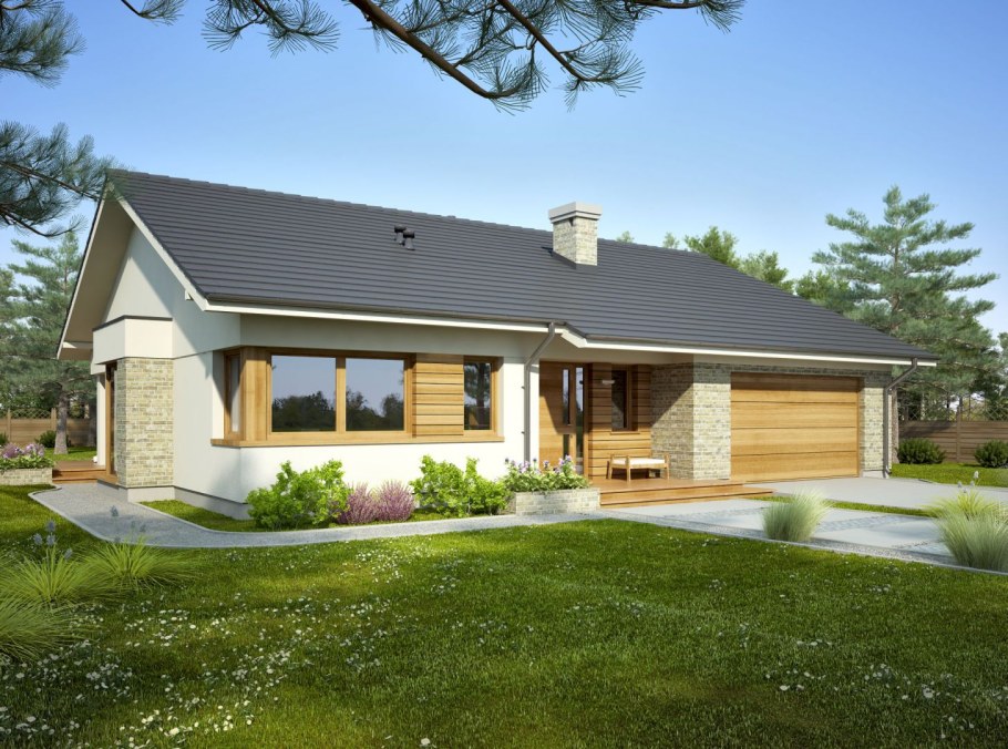 Одноэтажный дом с двускатнойкрвшей