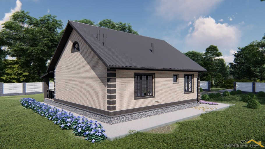 Одноэтажный дом из газобетона с двухскатной крышей