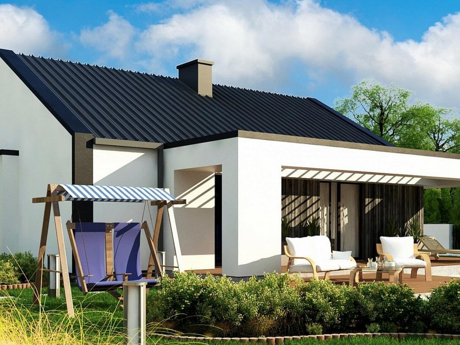 Одноэтажный дом с двускатнойкрвшей