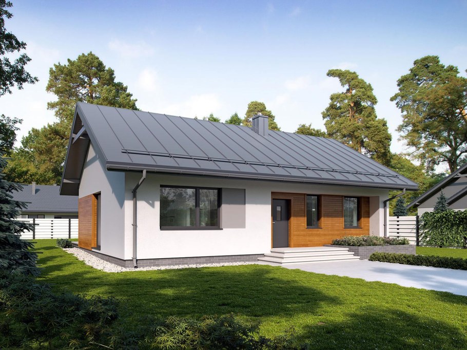 Одноэтажный барнхаус из газобетона