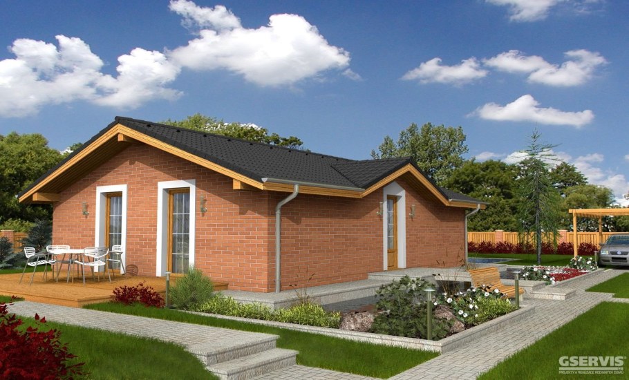 Дом в один этаж с двускатной крышей