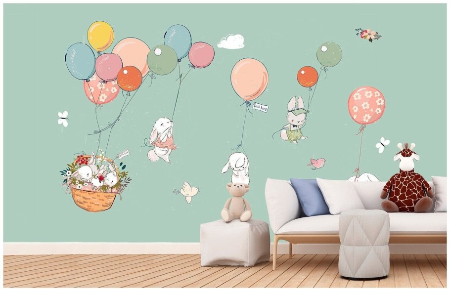 Обои в детскую с воздушными шарами