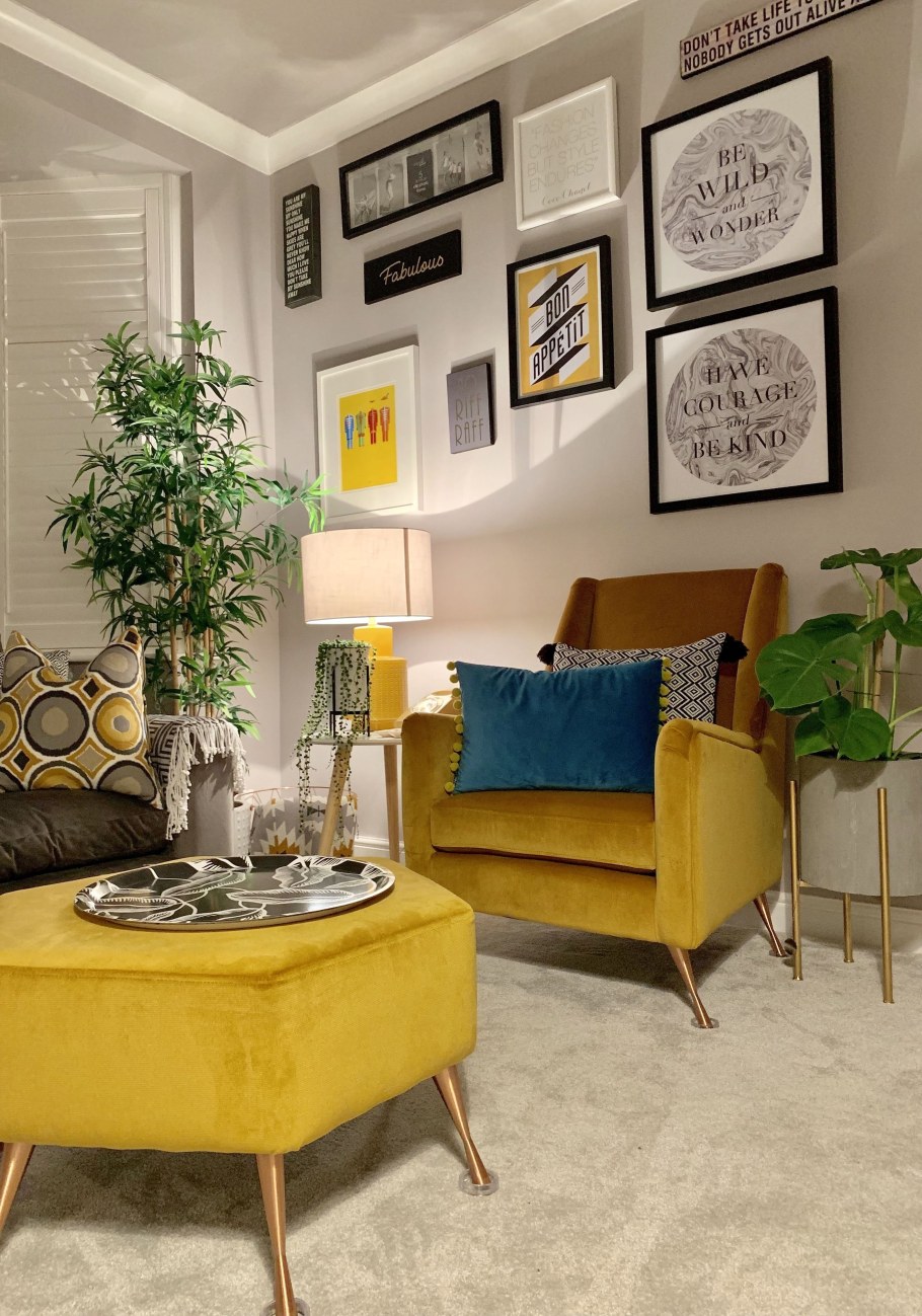 Сочетание серого и горчичного в интерьере