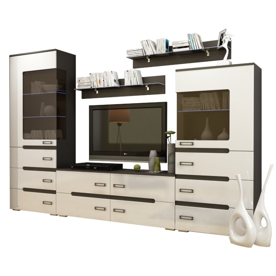 Стенка Горизонт Виго венге-белый глянец