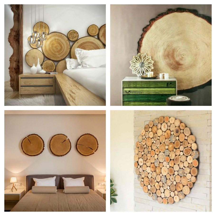 Декор из спилов дерева в интерьере