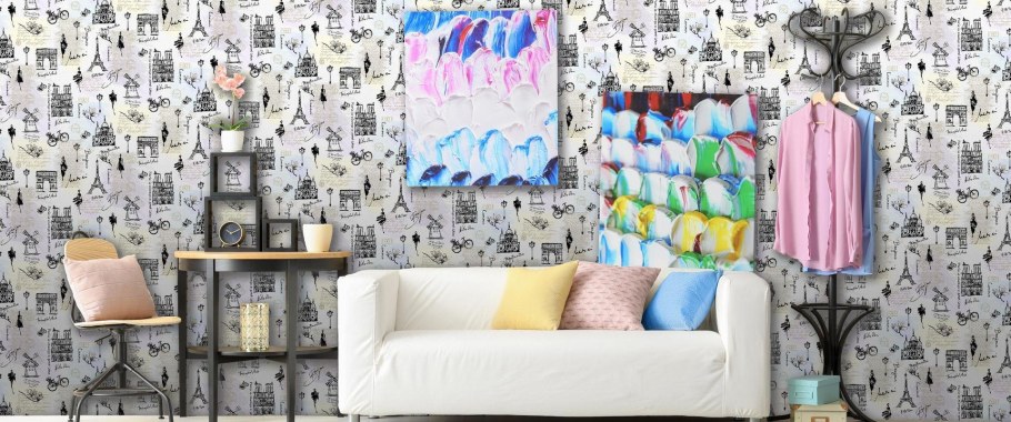 Обои Виктории стеновой в интерьере спальни планктон