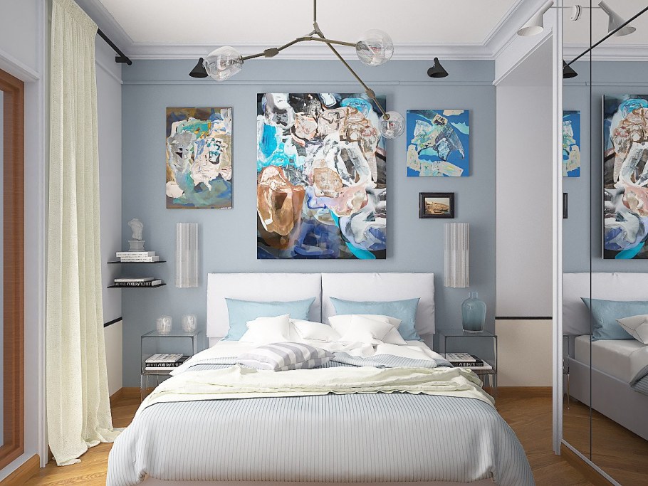 Декорация стены напротив кровати в спальне