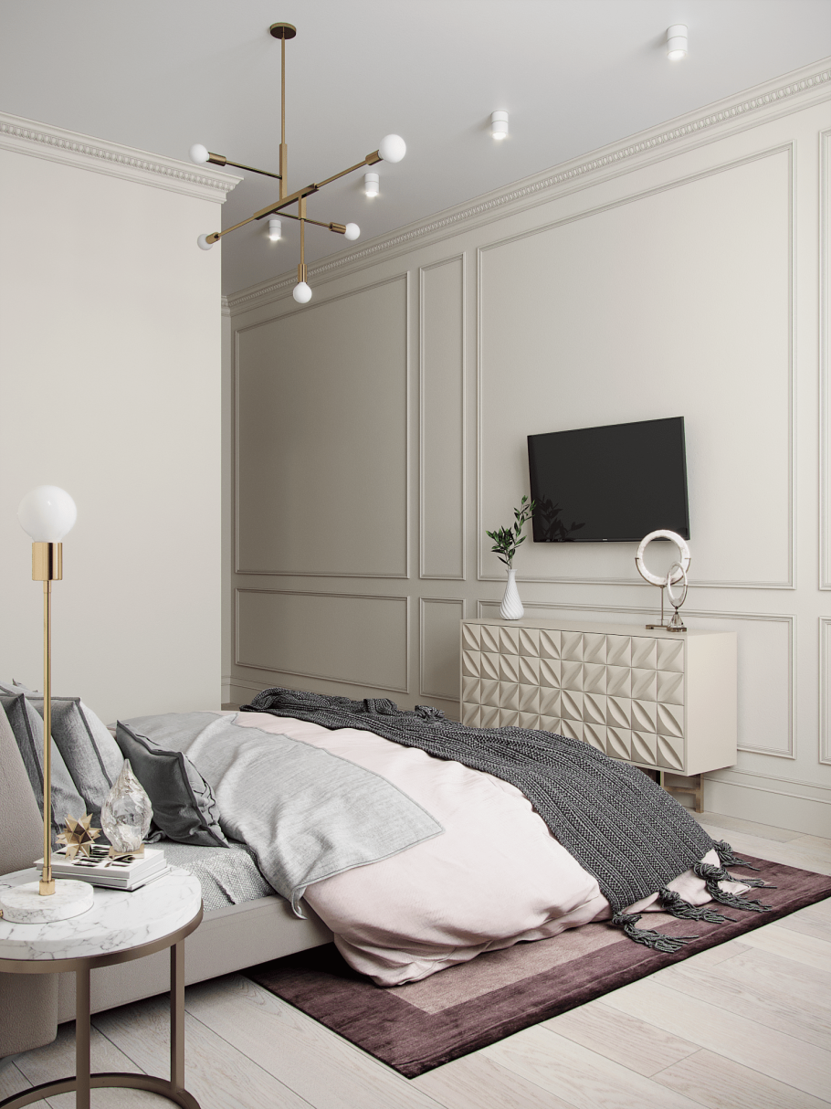 Спальня с молдингами на стенах